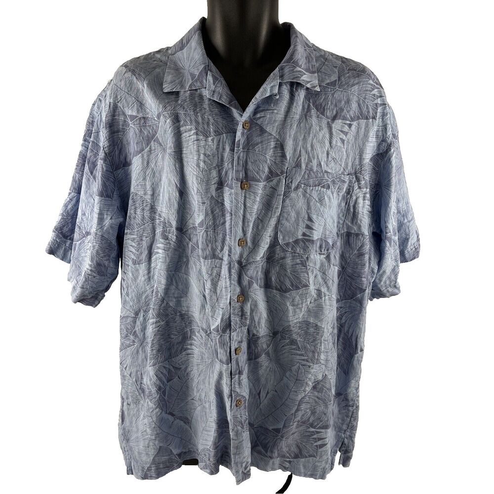 Mens‎ Tommy Bahama Short Sleeve Hawaiian Camp Shirt Sz L Blue Floral Linen